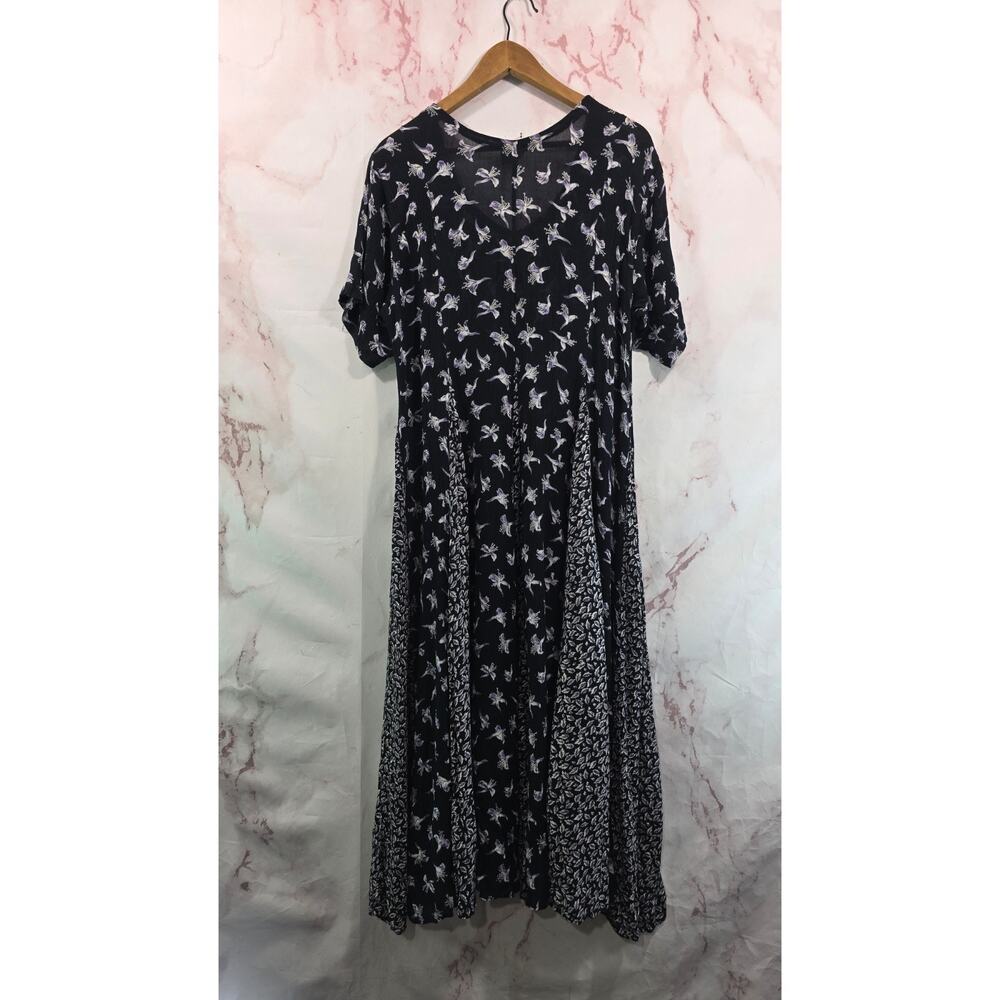 Vintage 90s Dress Womens Medium Black Blue Maxi Midi Floral Witchy Ditzy Micro - Picture 5 of 11